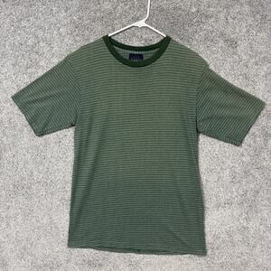 Vintage 90s Basic Editions Shirt Men Small Green Striped Indie Sleaze Grunge USA
